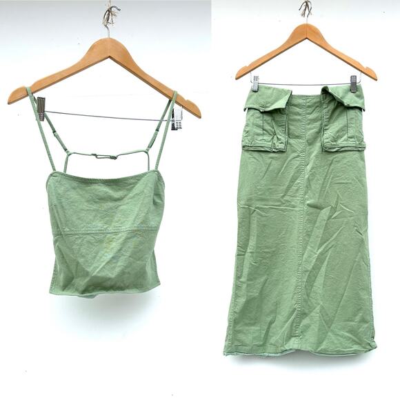 Camila Coelho Rousseau Set Linen Cargo Skirt Backless Shirt Y2K Small Sage Green - Picture 4 of 14